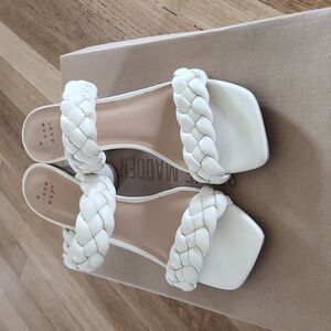 Braided double strap block heels